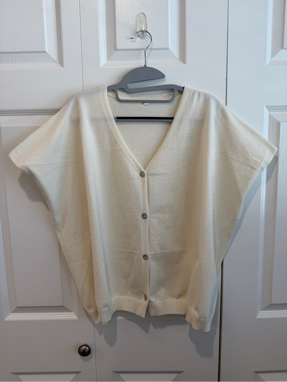 Cream Button-Front Knit Top
